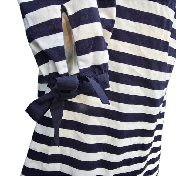 Striped Dress J.Crew Plus Size XXL Navy Ivory Off Shoulder Cotton Muslin Bow Tie - Picture 1 of 10